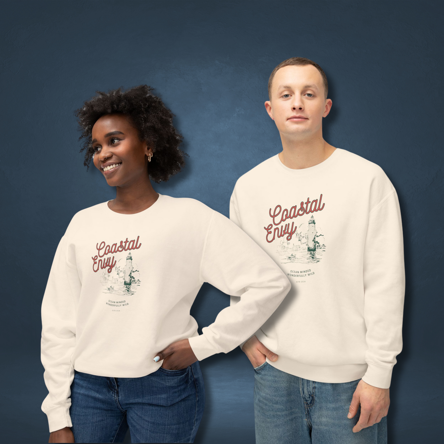 Unisex Coastal Envy Graphic Crewneck Sweatshirt - Sustainable Cotton