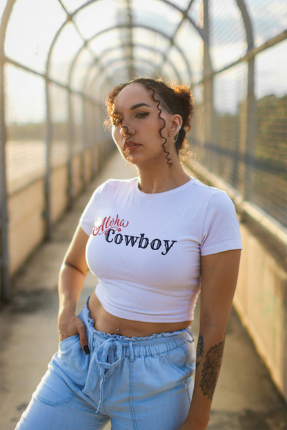 Women's Aloha Cowboy Graphic Baby Tee - Sustainable Cotton