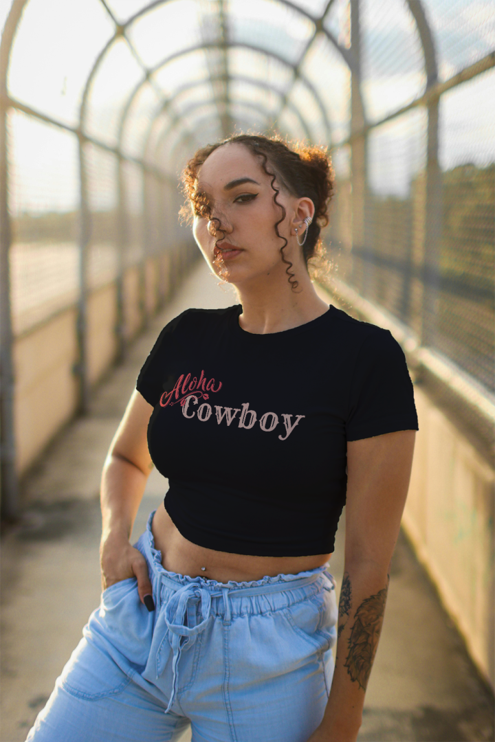 Women's Aloha Cowboy Graphic Baby Tee - Sustainable Cotton