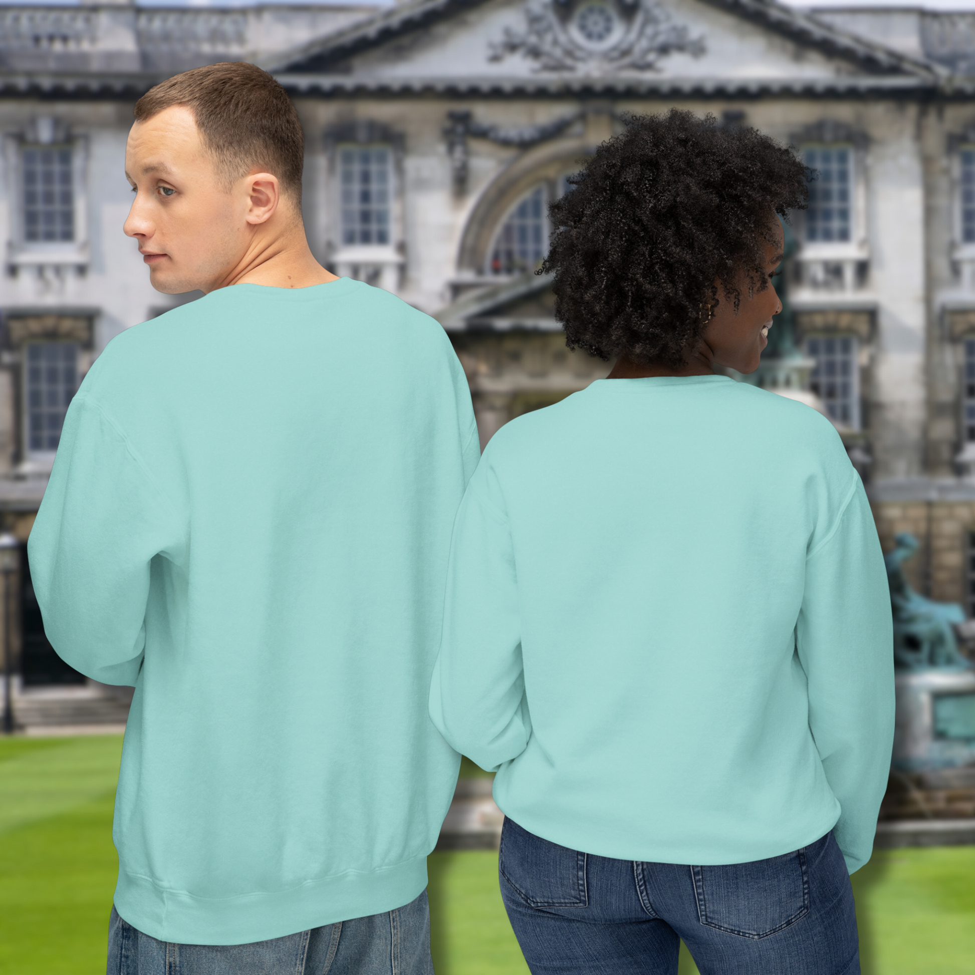 Mint eco-friendly crewneck sweatshirt made from sustainable cotton with ocean design