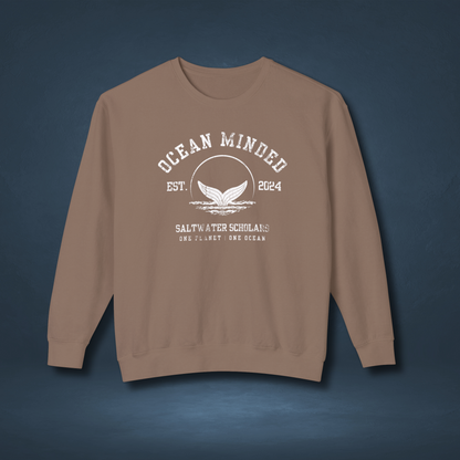 Brown eco-friendly crewneck sweatshirt made from sustainable cotton with ocean design