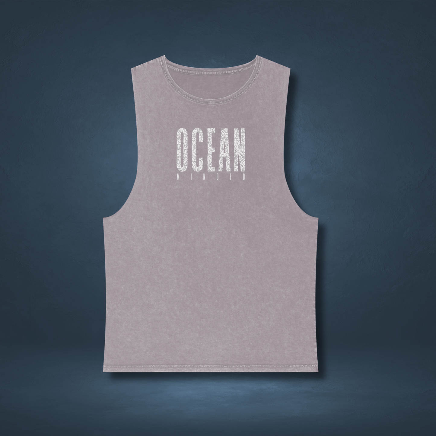 Purple distressed eco-friendly tank top made from sustainable cotton with ocean graphic