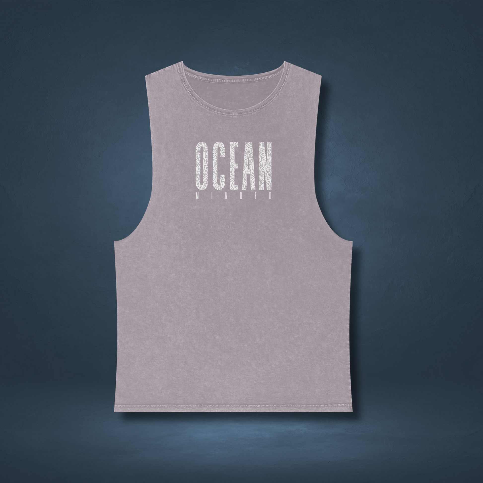 Purple distressed eco-friendly tank top made from sustainable cotton with ocean graphic